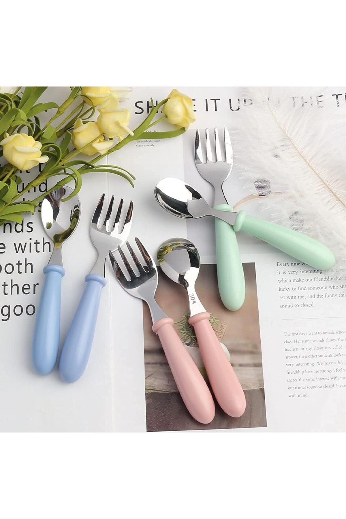 COOYA-6 Piece Toddler Utensils, Safe Metal Flatware, included Forks and Spoons ,  with Round Handle 3