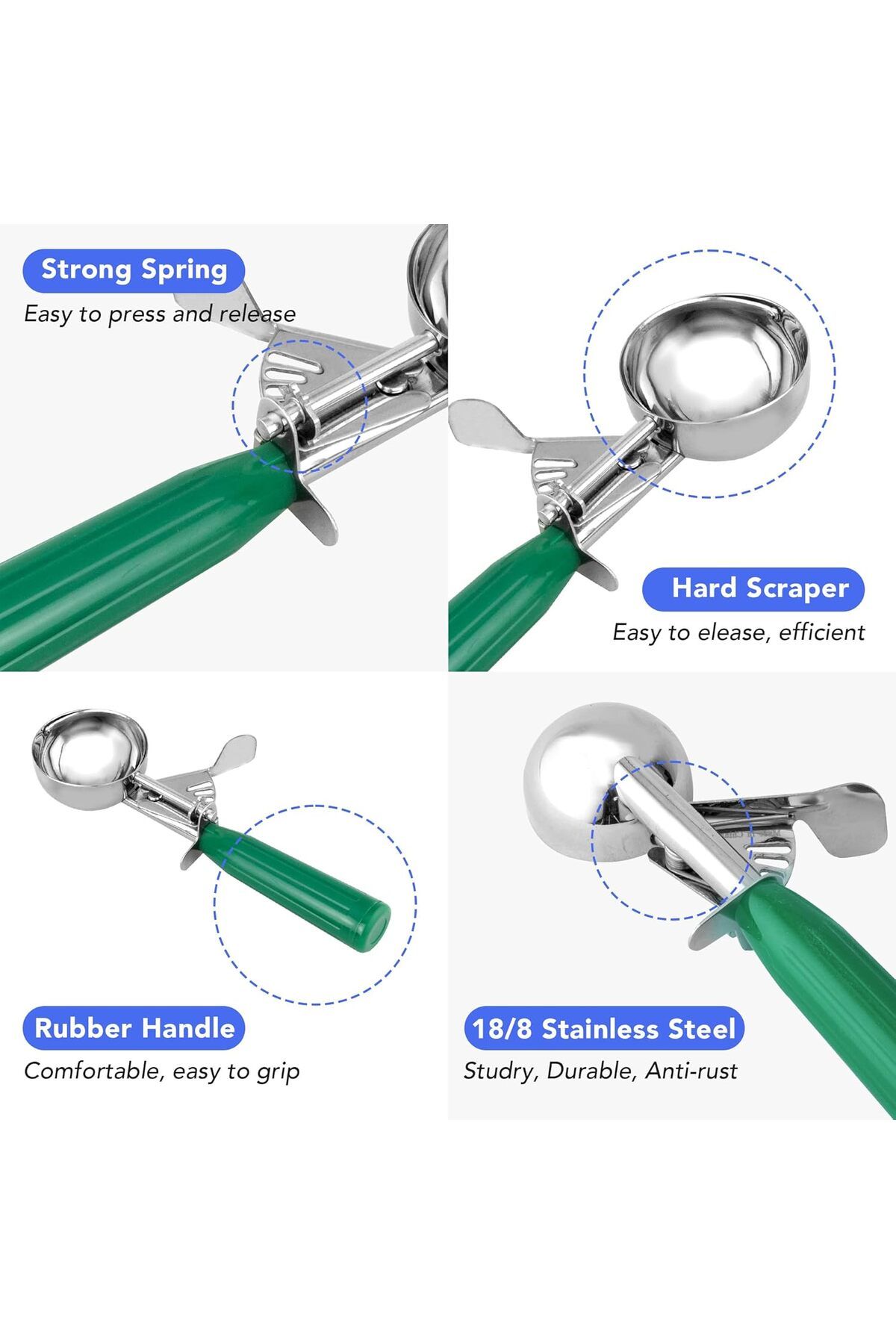 COOYA-3PCS Ice Cream Scoop Set, Stainless Steel Cookie Scoop, Multiple Size Disher, with Trigger Release 3