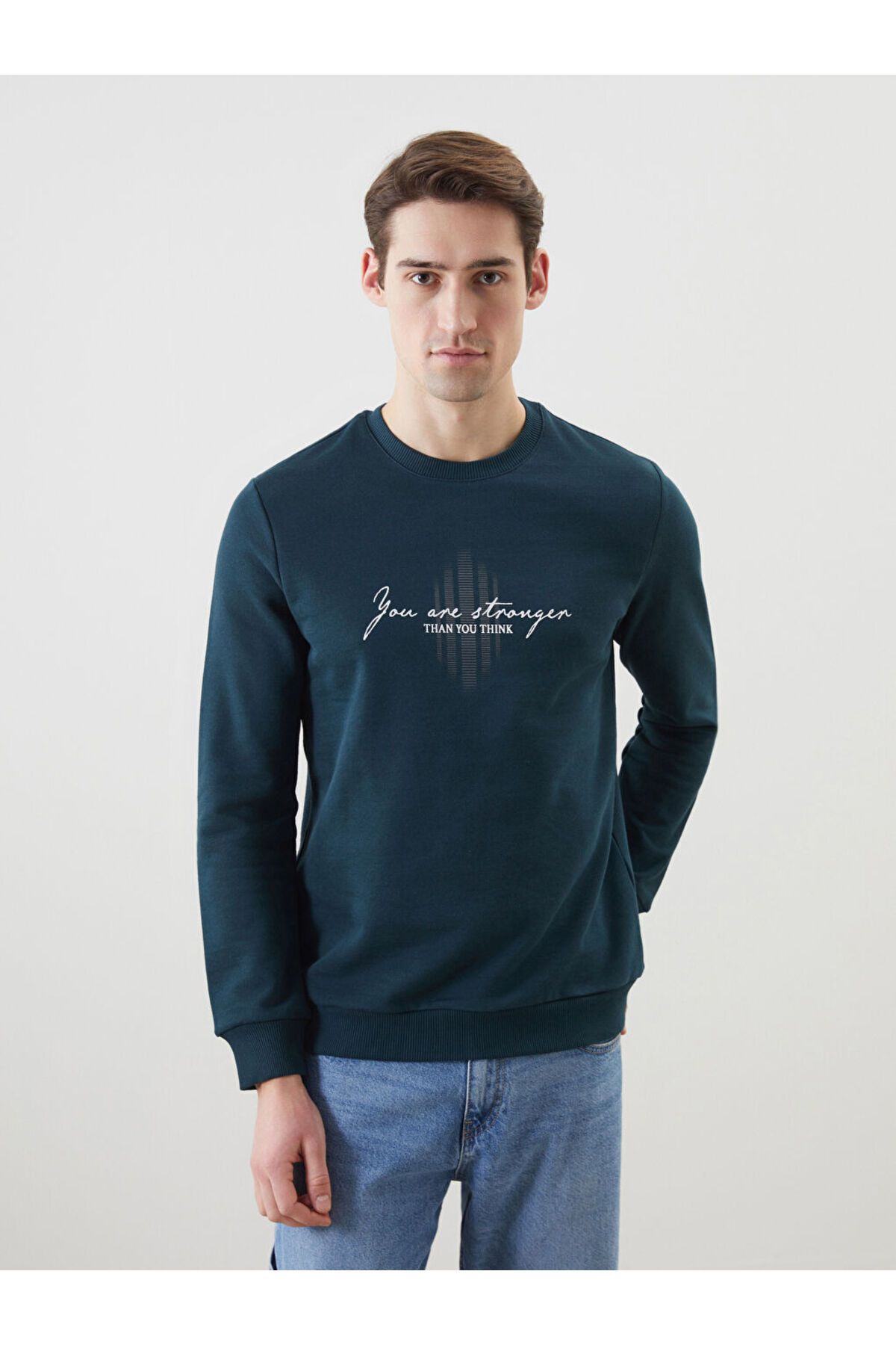 LC Waikiki Bisiklet Yaka Baskılı Erkek Kalın Sweatshirt