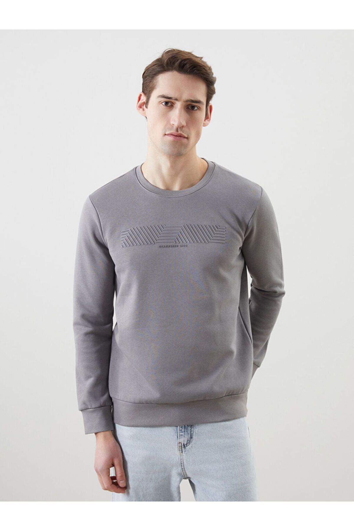 LC Waikiki Bisiklet Yaka Baskılı Erkek Kalın Sweatshirt
