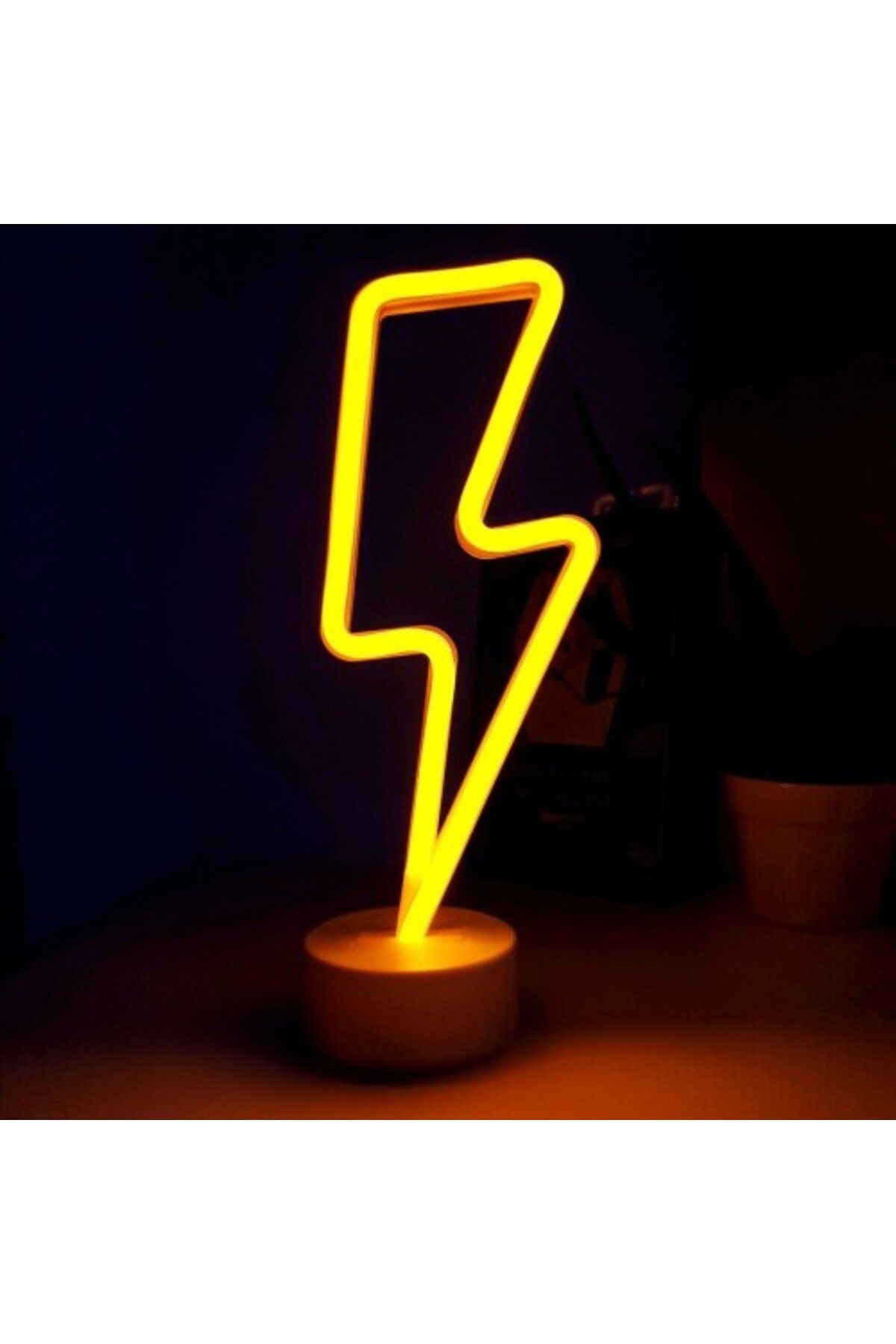 Mu Art Ahşap Neon Işıklı Şimşek Lamba Usb+Pil
