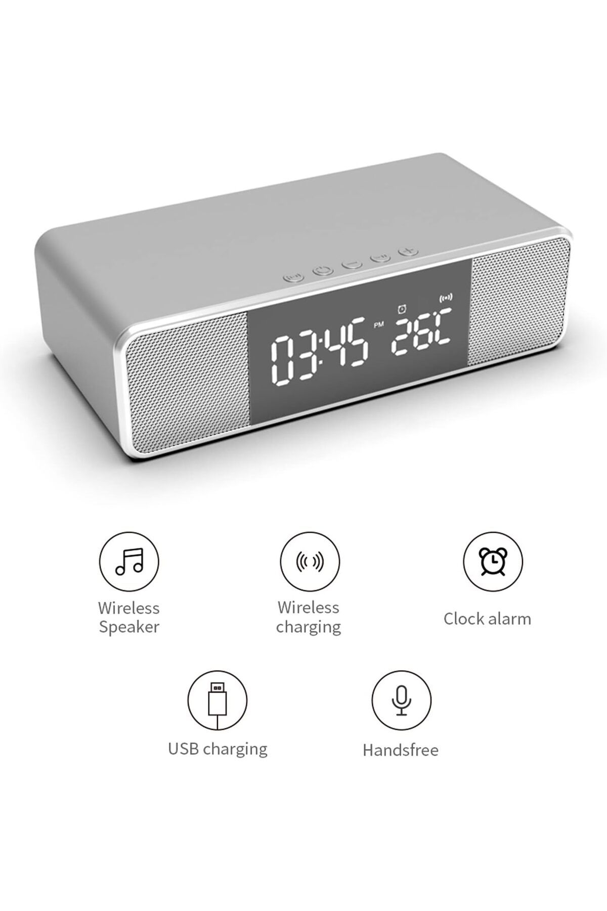 COOYA-Wireless Speaker, Fast Charging Stand, Alarm Clock, Time Temperature Display with USB Output 4