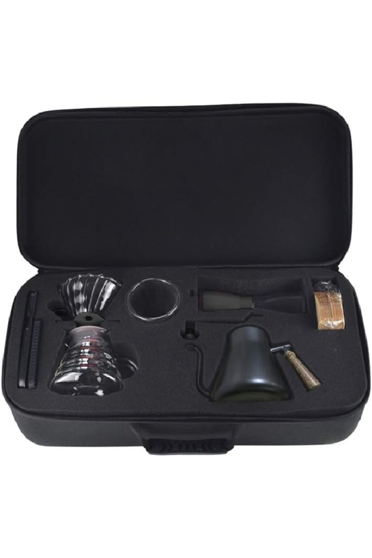 COOYA-V60 Drip Coffee Maker Set,With Travel Case,Wooden Handle Kettle,Scale with Timer,Black,850ml 5