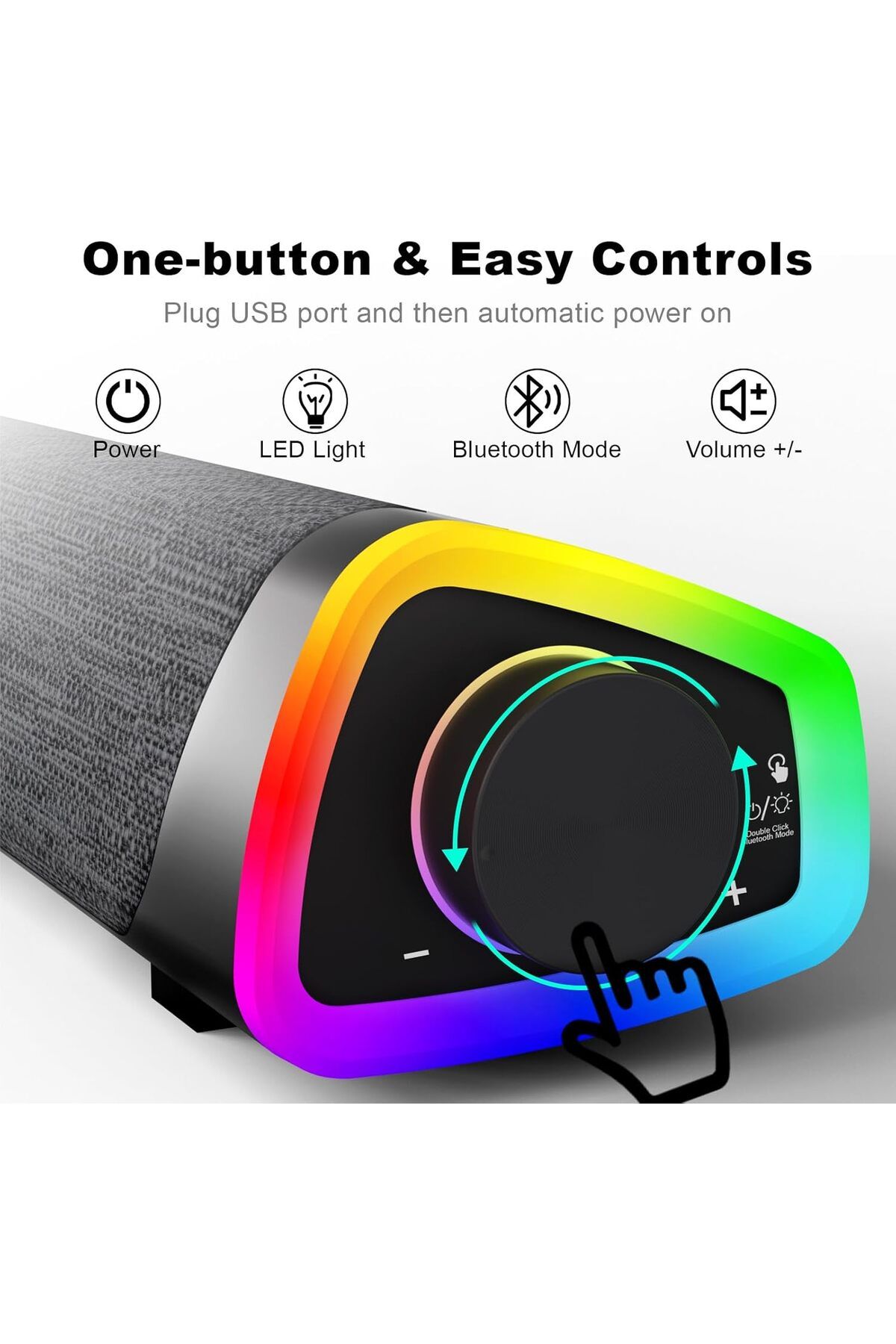 COOYA-سماعات بلوتوث للكمبيوتر الشخصي، زر تحكم الكل في واحد مع أضواء LED، سلكي يعمل عبر USB 3