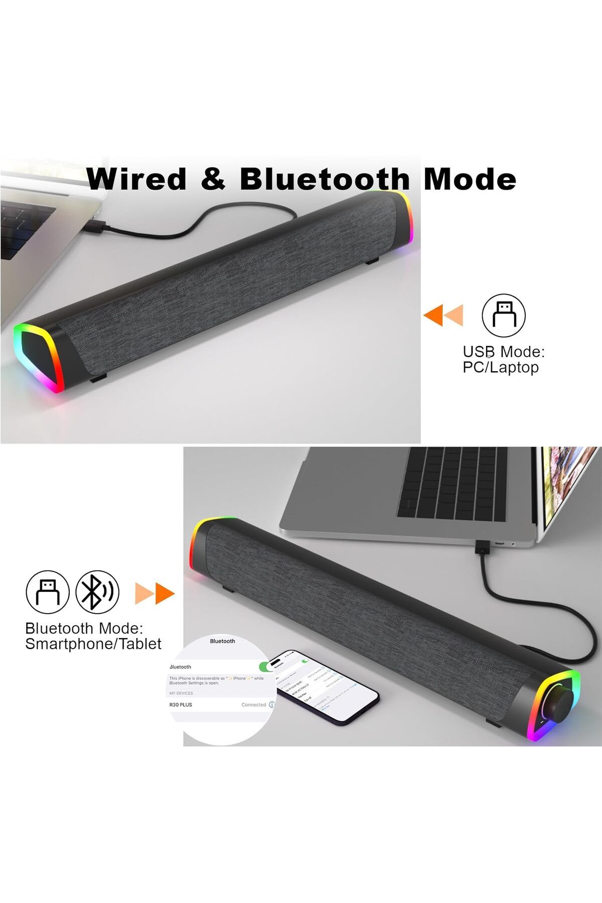 COOYA-سماعات بلوتوث للكمبيوتر الشخصي، زر تحكم الكل في واحد مع أضواء LED، سلكي يعمل عبر USB 4