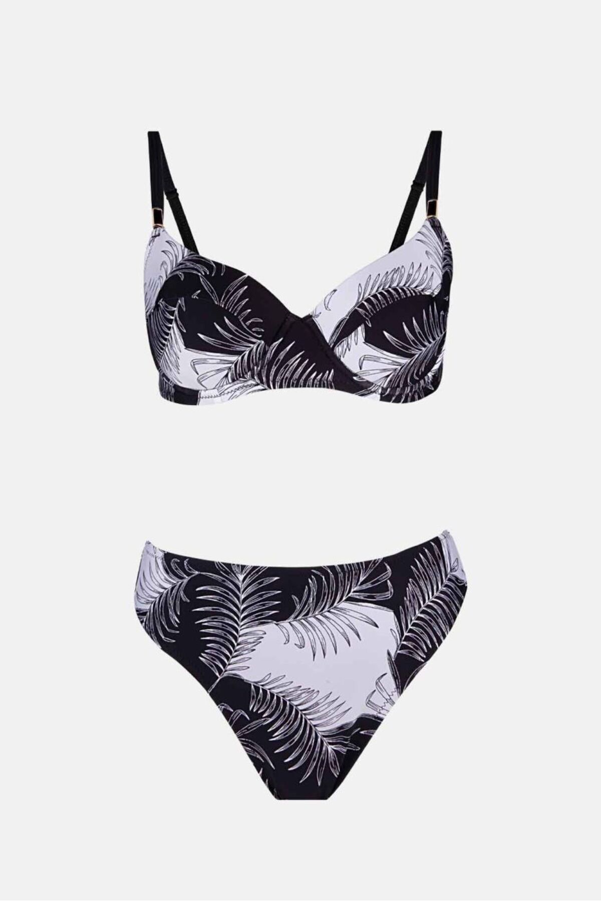 AYYILDIZ-40218 Black Leaf Patterned Recovery Bikini Set 4