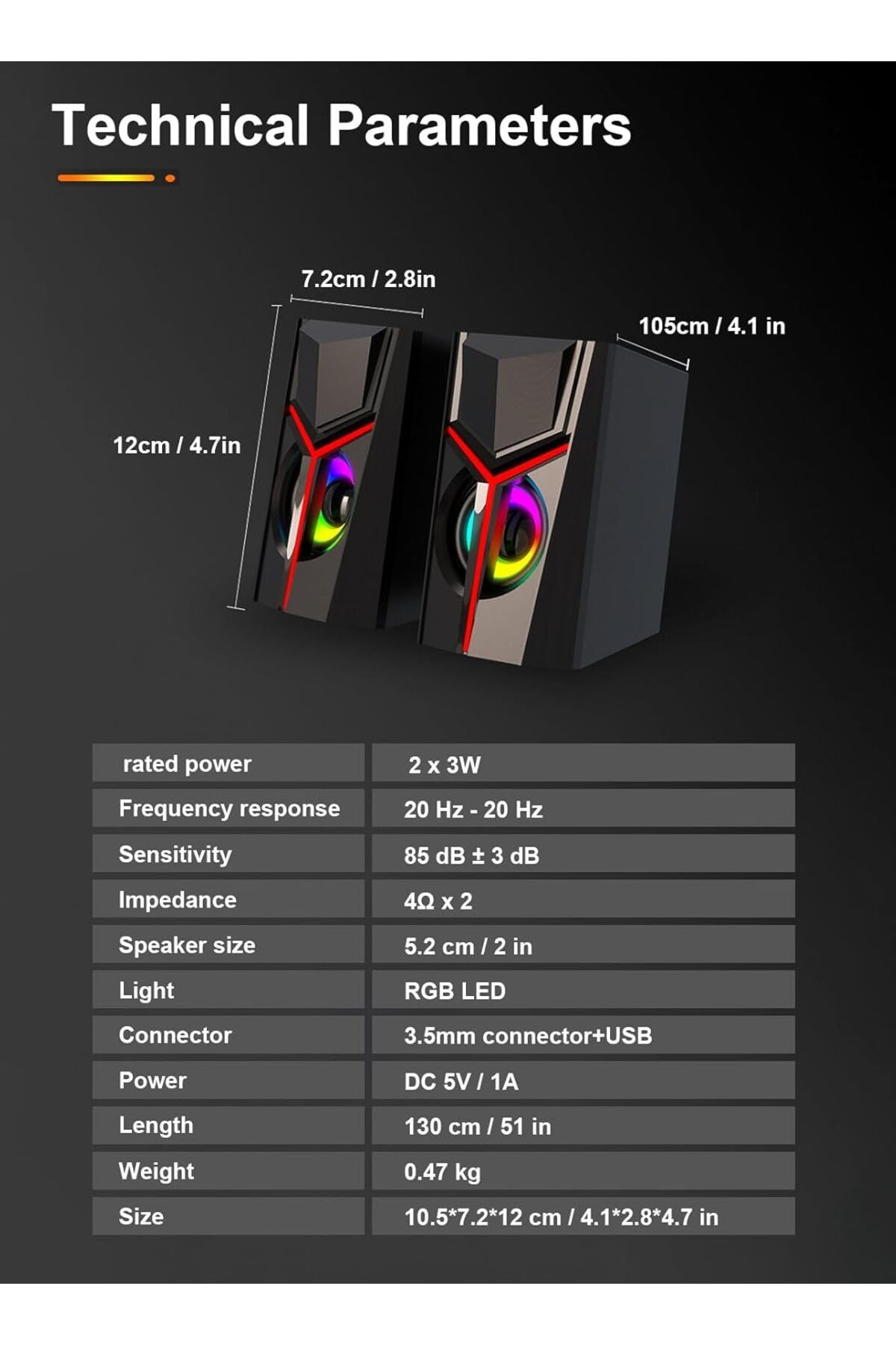 COOYA-Computer Speakers, USB Powered with  LED Light Modes, Enhanced Bass and Easy-Access Volume Control 5