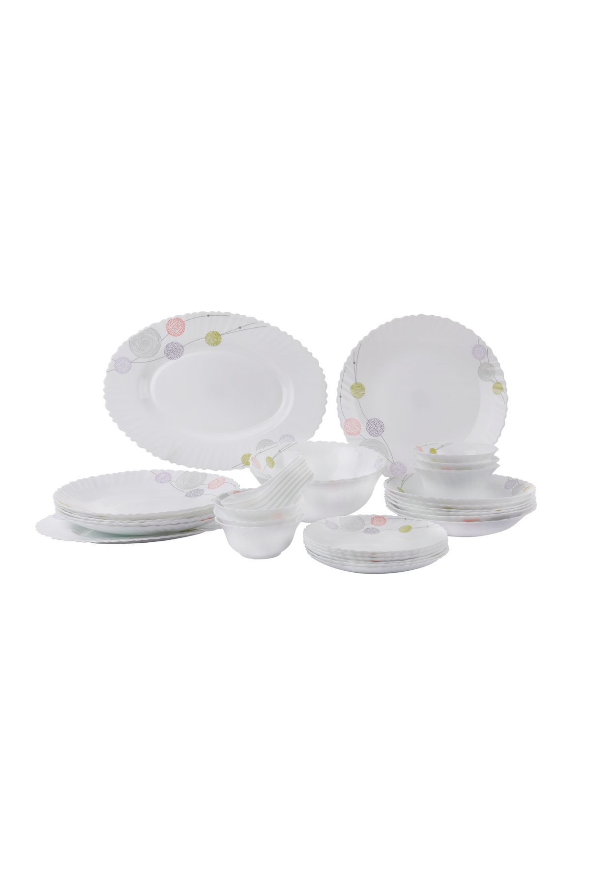 ROYALFORD-34Pcs Opal Ware Dinner Set - Floral Design Plates, Bowls, Spoons 2