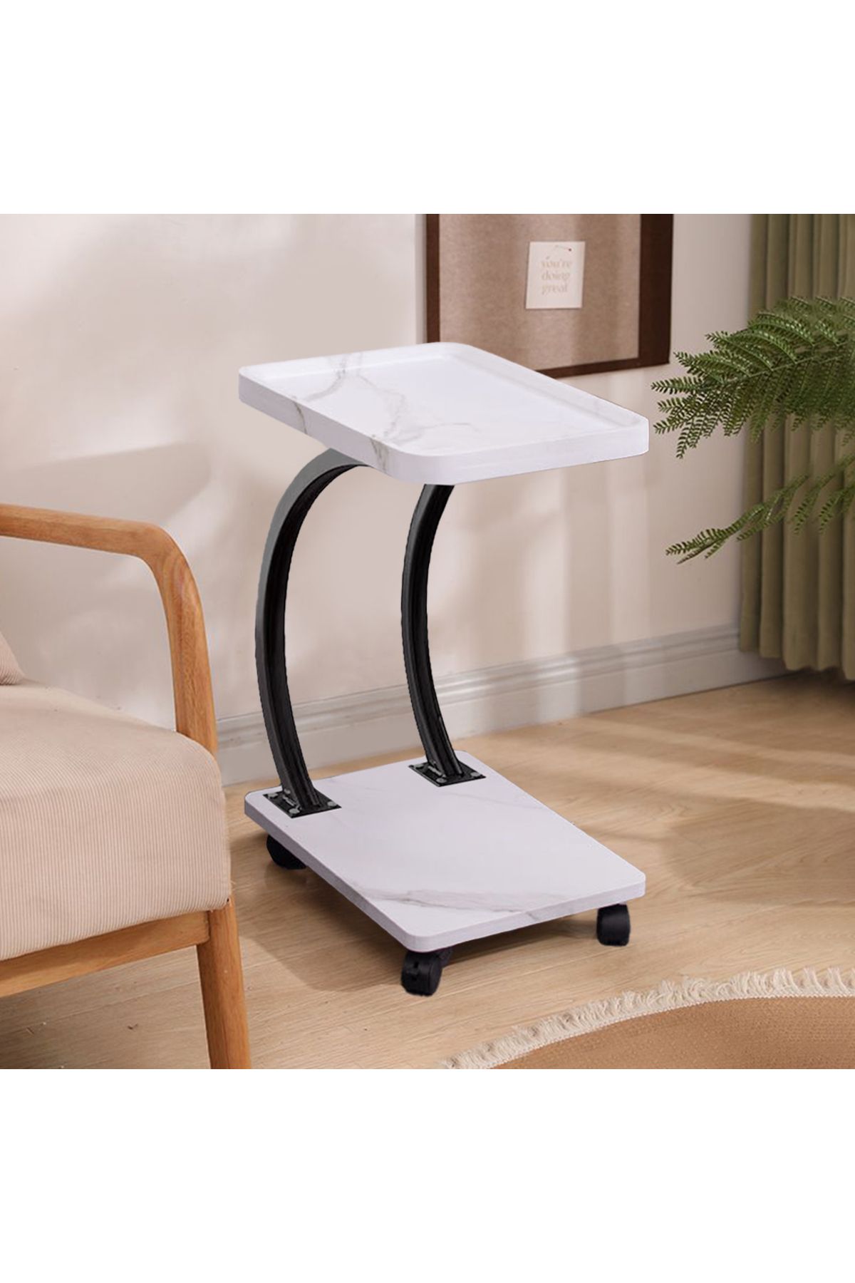 EqiEch-Coffee Table,Couch Tables That Slide Under,C Shaped Side Table,Double Layer Tea Table 7