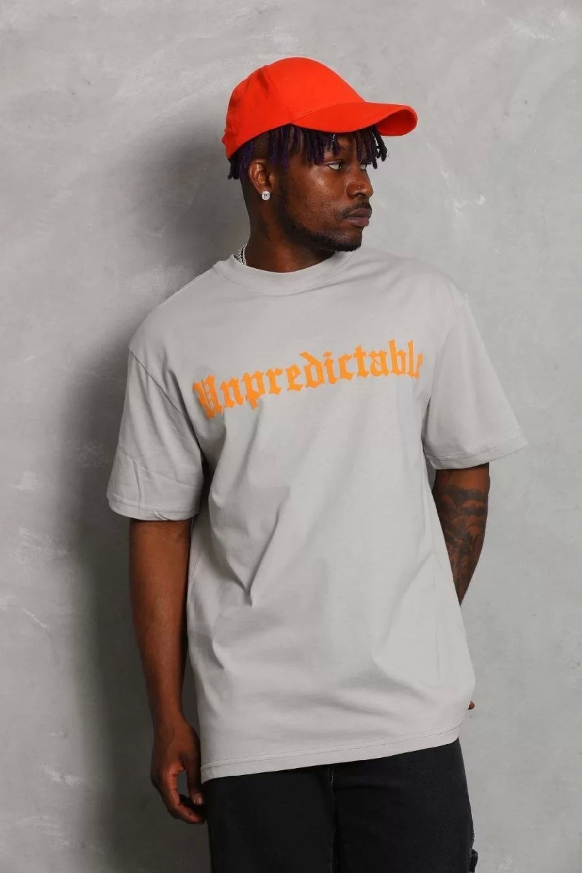 CVS Unisex Oversize Baskılı Bisiklet Yaka T-Shirt - Gri