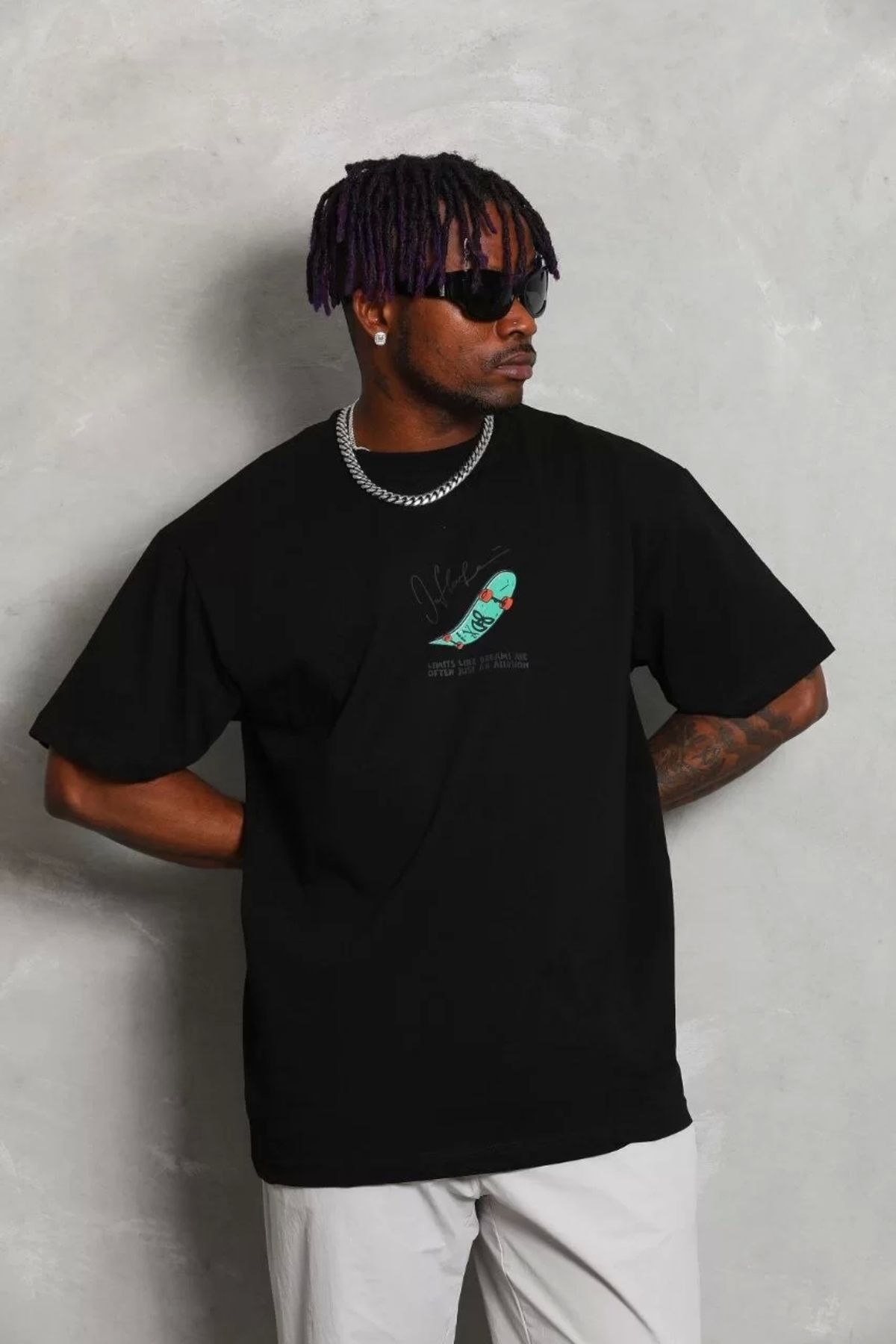 CVS Unisex Oversize Baskılı Bisiklet Yaka T-Shirt - Siyah
