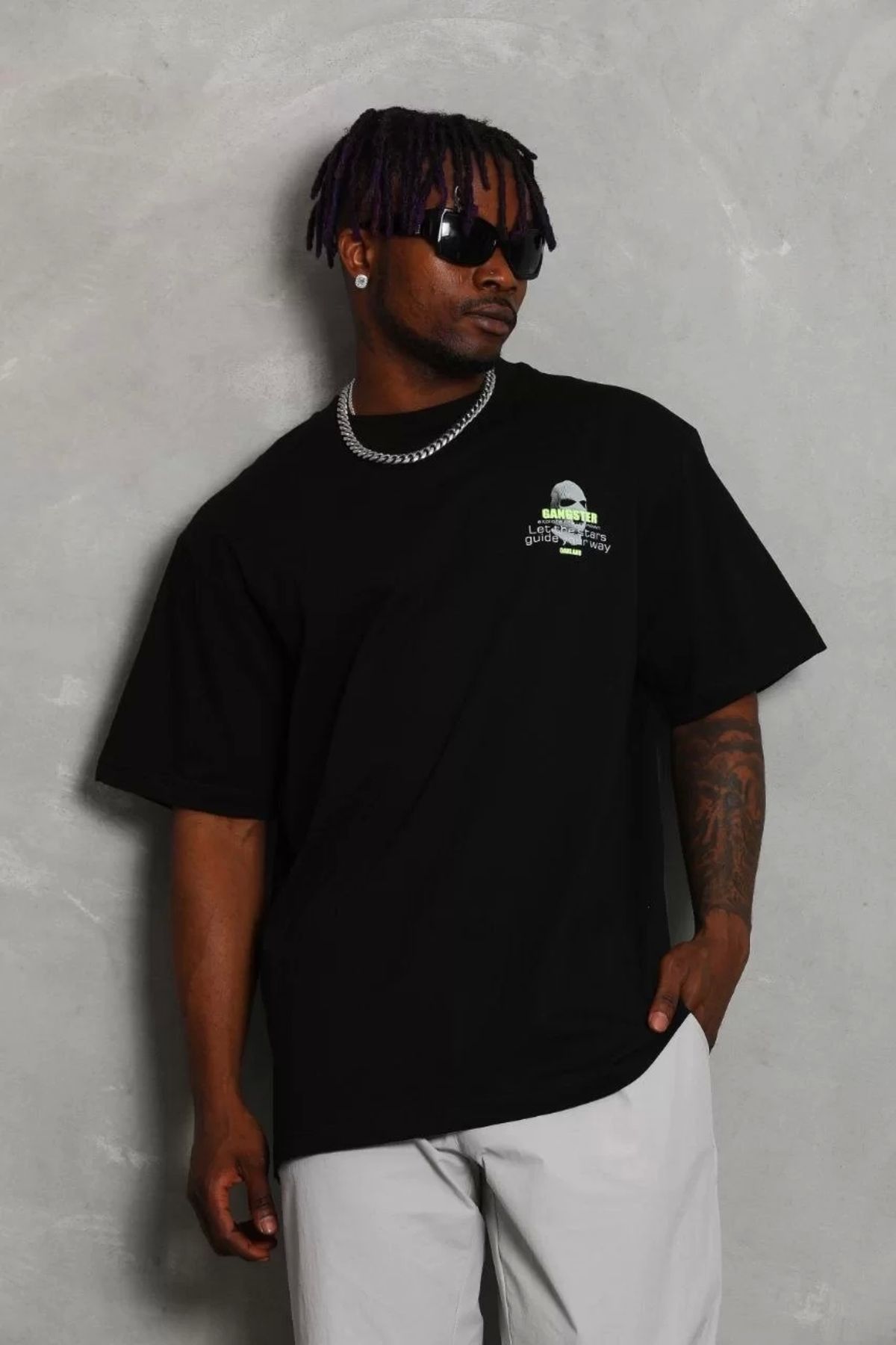 CVS Unisex Oversize Baskılı Bisiklet Yaka T-Shirt - Siyah