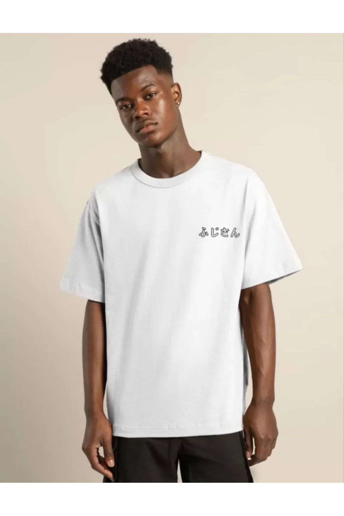 CVS Unisex Bisiklet Yaka Baskılı Oversize T-Shirt - Beyaz