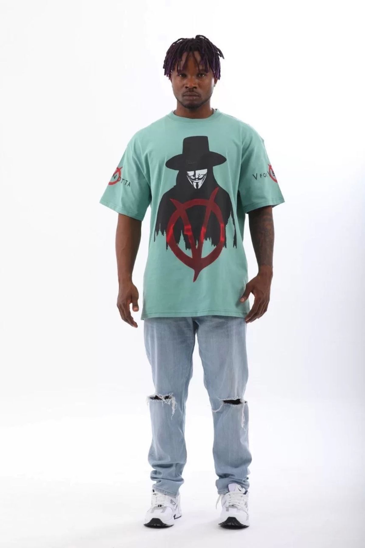 CVS Unisex Oversize Baskılı Bisiklet Yaka T-Shirt - Mint Yeşili