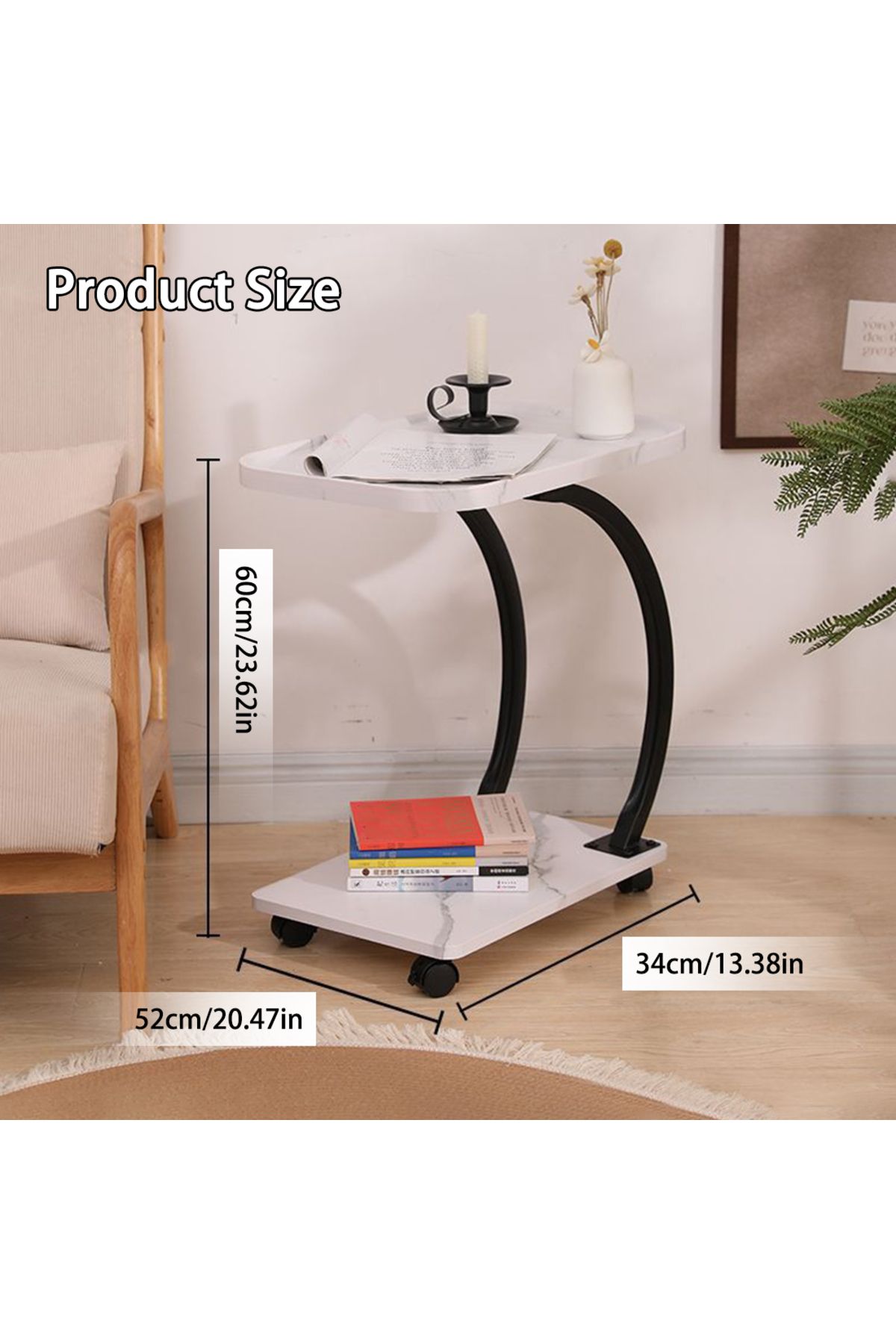 EqiEch-Coffee Table,Couch Tables That Slide Under,C Shaped Side Table,Double Layer Tea Table 6