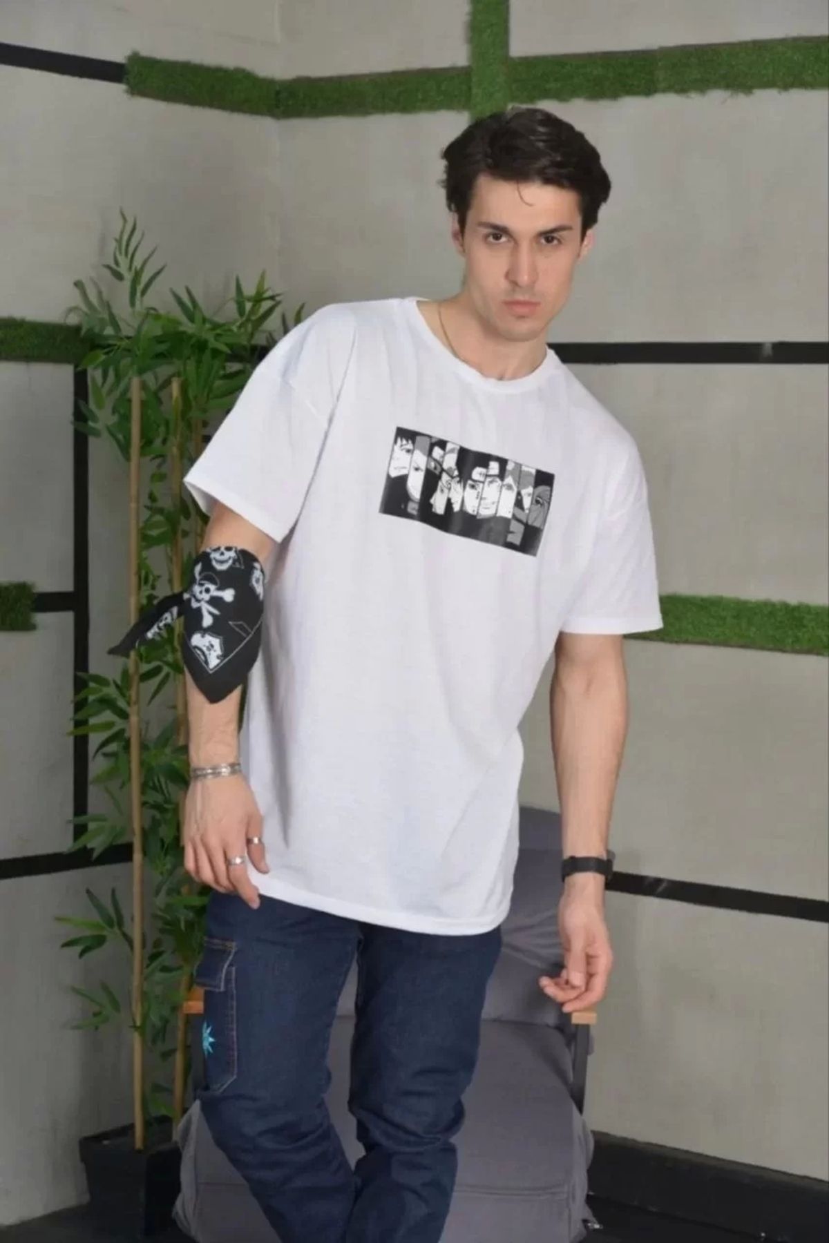 CVS Unisex Bisiklet Yaka Baskılı Oversize T-Shirt - Beyaz