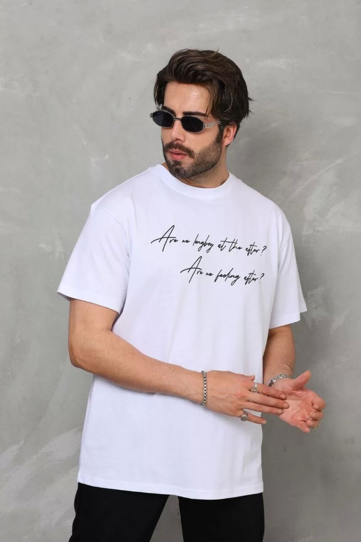 CVS Unisex Bisiklet Yaka Baskılı Oversize T-Shirt - Beyaz