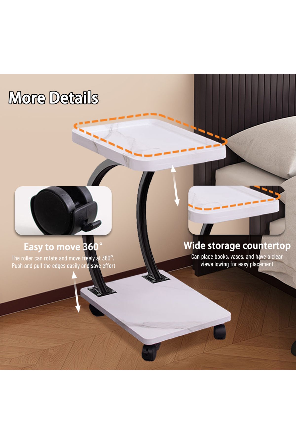 EqiEch-Coffee Table,Couch Tables That Slide Under,C Shaped Side Table,Double Layer Tea Table 5