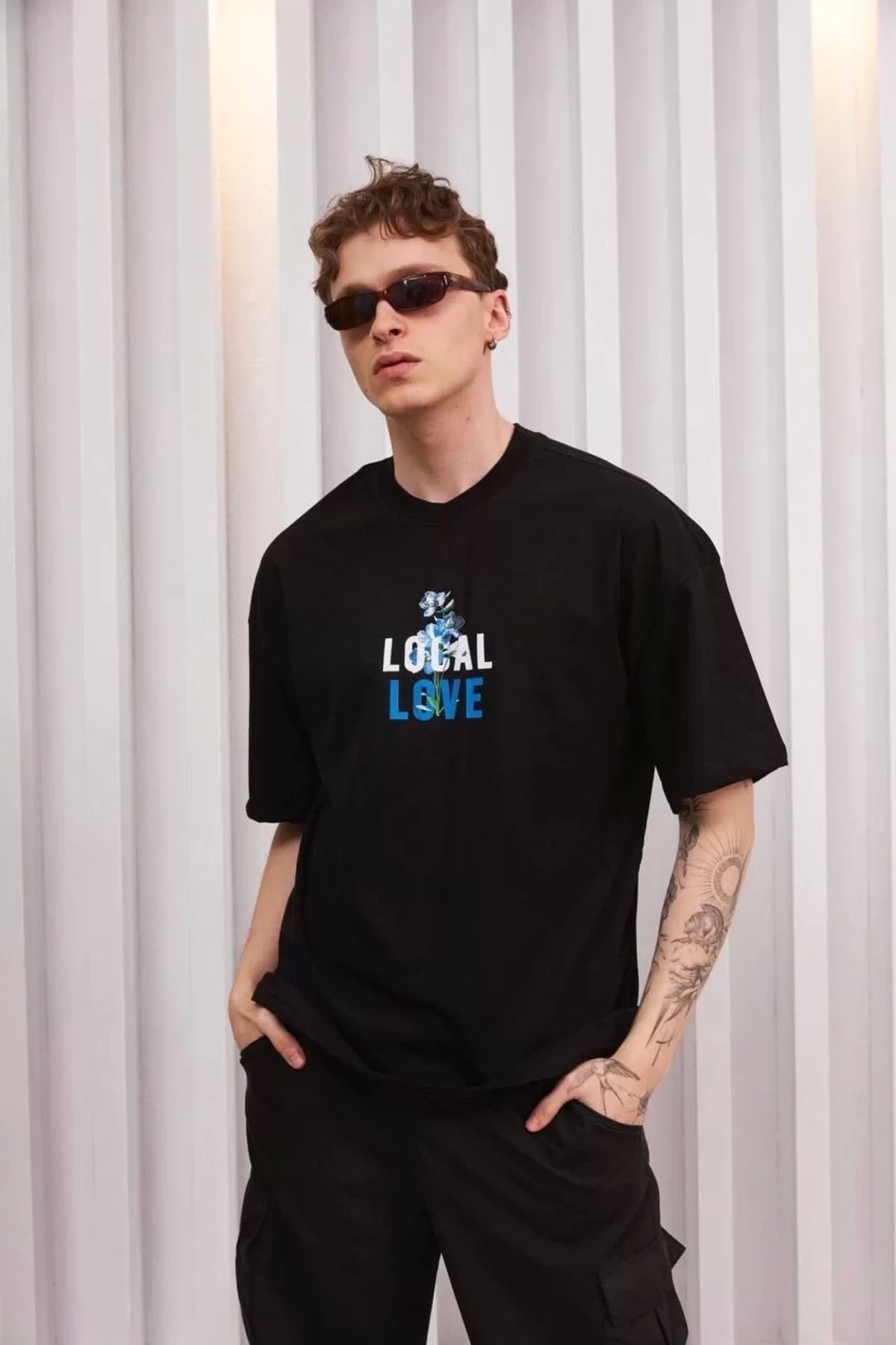 CVS Unisex Bisiklet Yaka Baskılı Oversize T-Shirt - Siyah