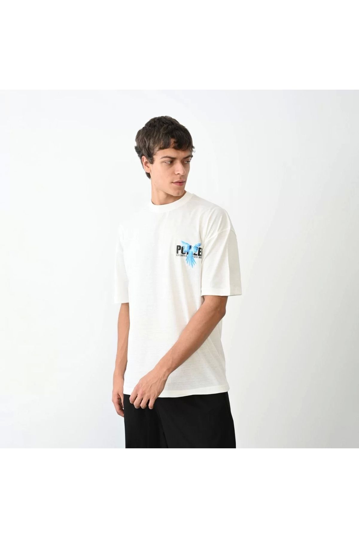 CVS Unisex Bisiklet Yaka Baskılı Oversize T-Shirt - Beyaz