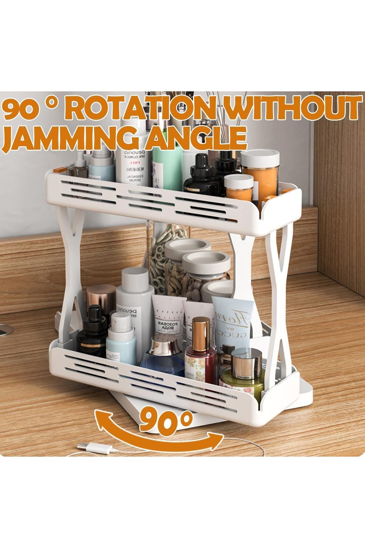 Generic-Oxilian Spice Rack Organizer, Slide & Rotate Kitchen Organizers and Storage, 2 Double-Decker Shelve 3