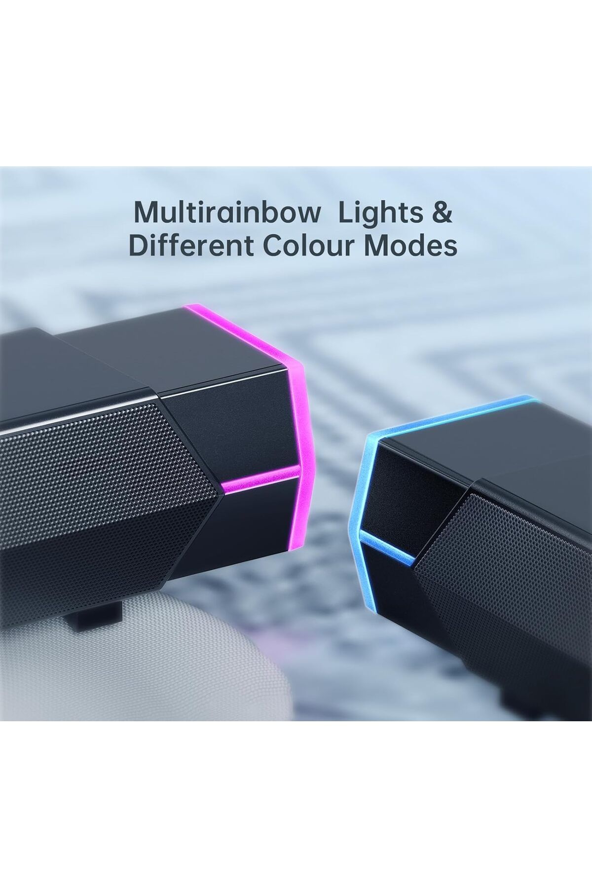 COOYA-Computer Speakers, USB Powered Bluetooth, Colorful Lights, Switch Button, Stereo Surround Soundbar 5
