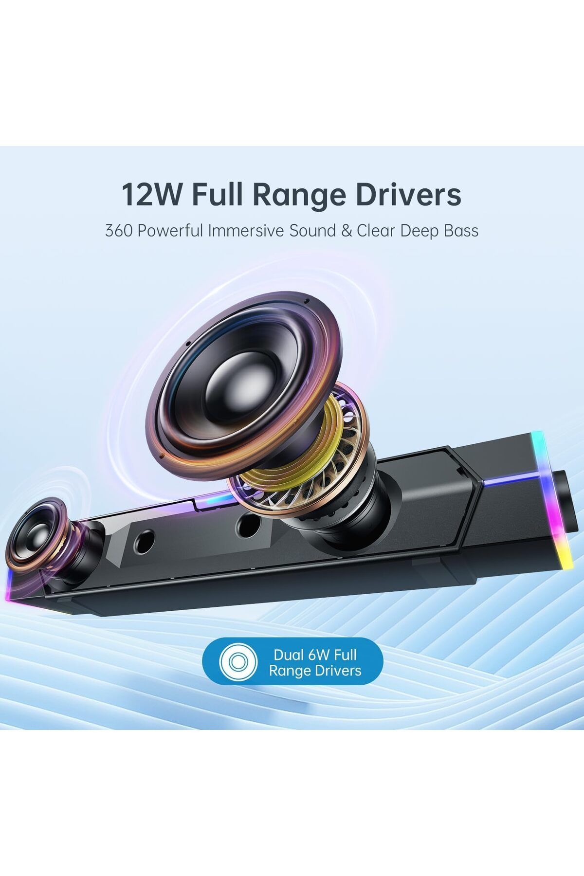 COOYA-Computer Speakers, USB Powered Bluetooth, Colorful Lights, Switch Button, Stereo Surround Soundbar 3