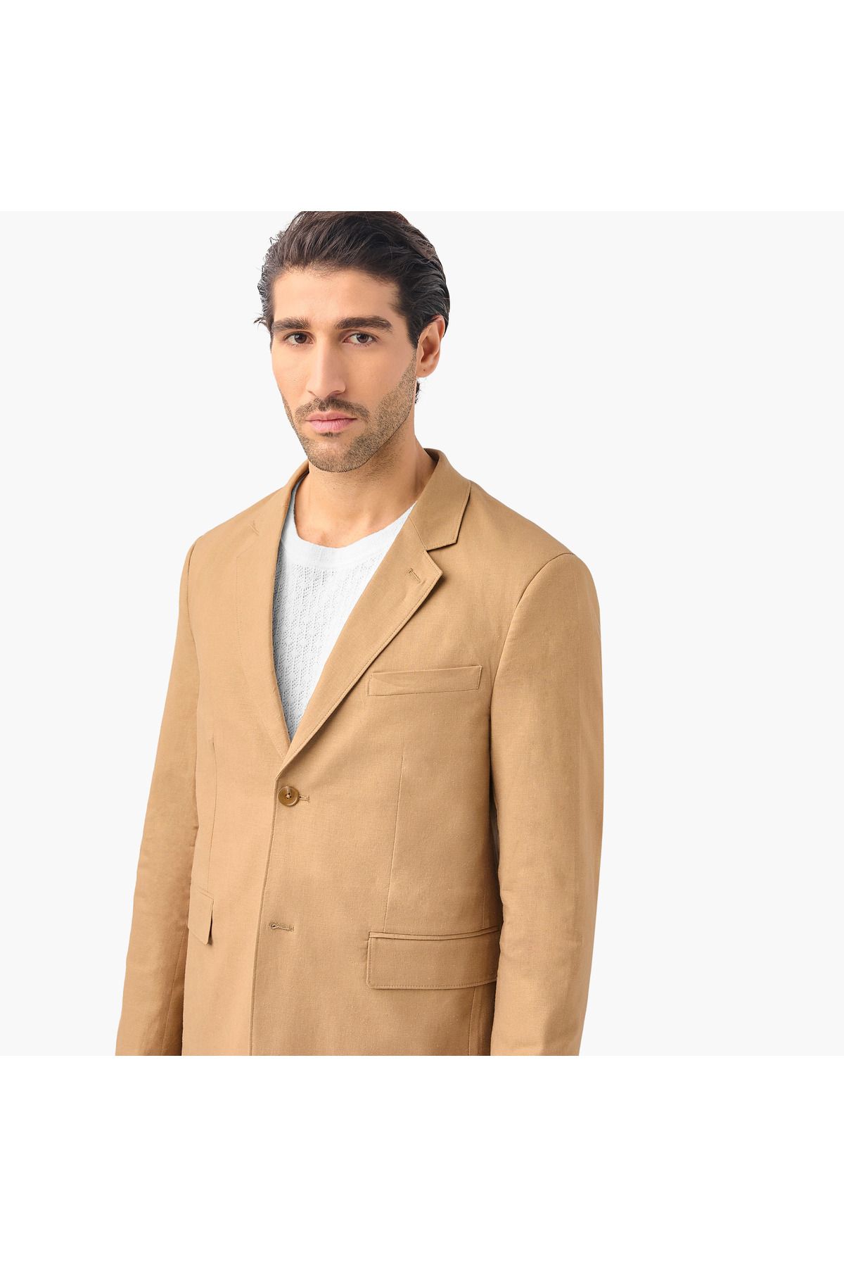 Iconic-Textured Linen Blend Blazer With Button Closure And Pockets 4