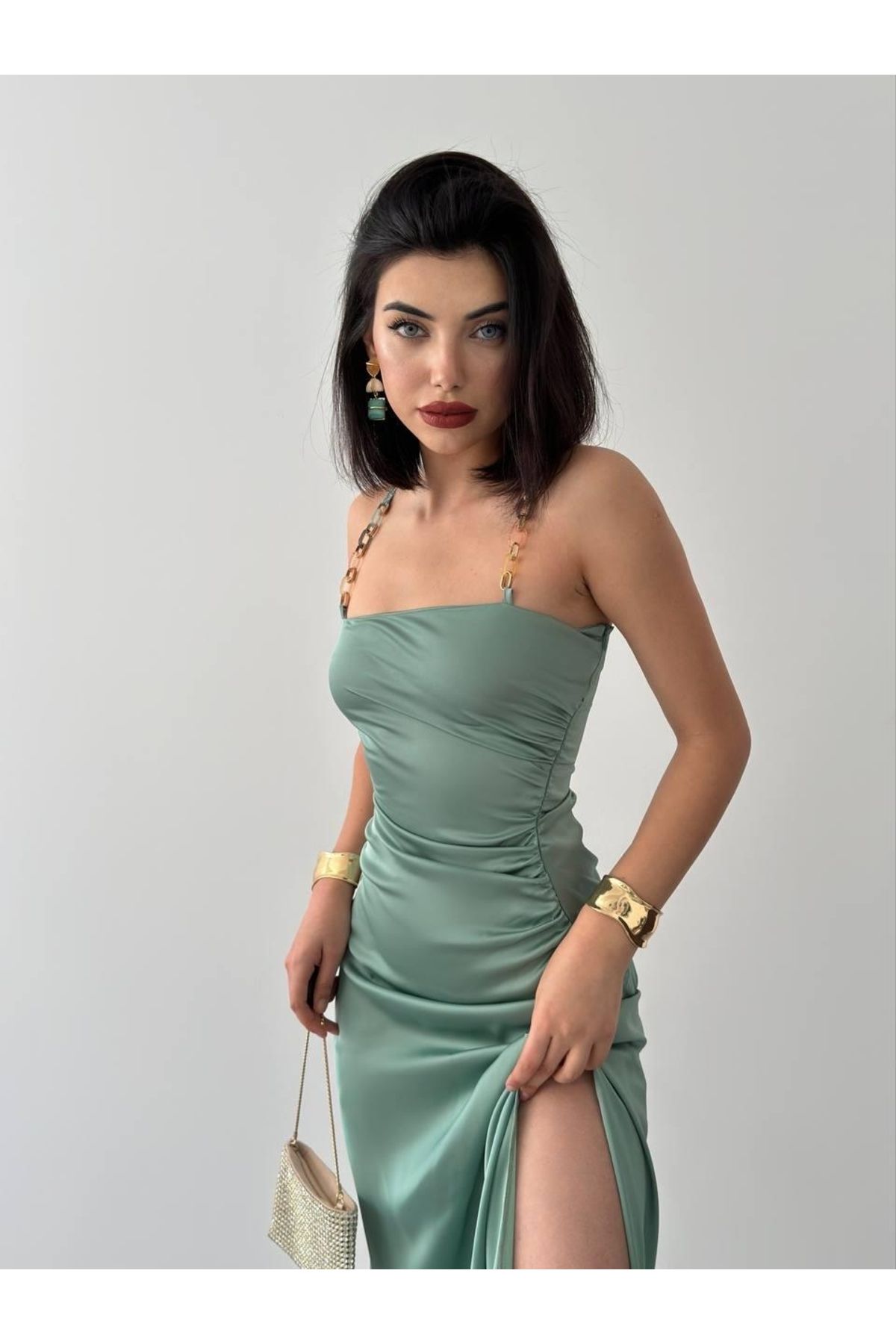ASFSTORE Oxpo Yırtmaç Detaylı Elbise