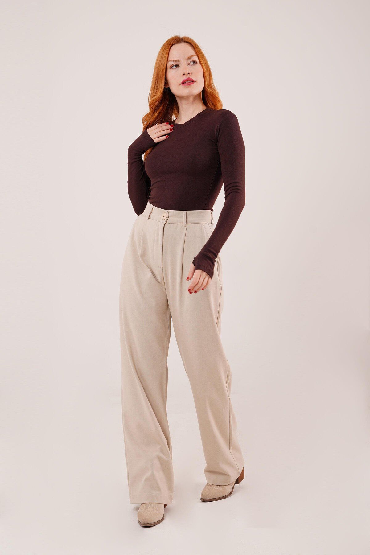 Asap Premium Model Oturtmalı Krem Pantolon