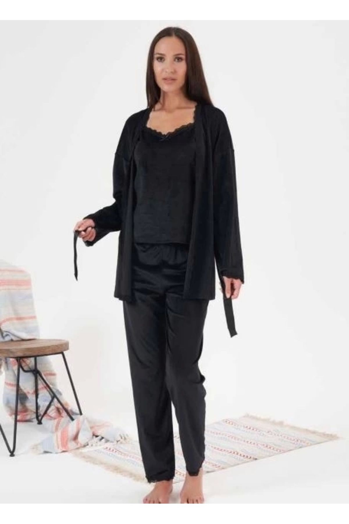 FTT SHOPPING MARKET Estiva 24397 Kadife 3'lü Pijama Takım