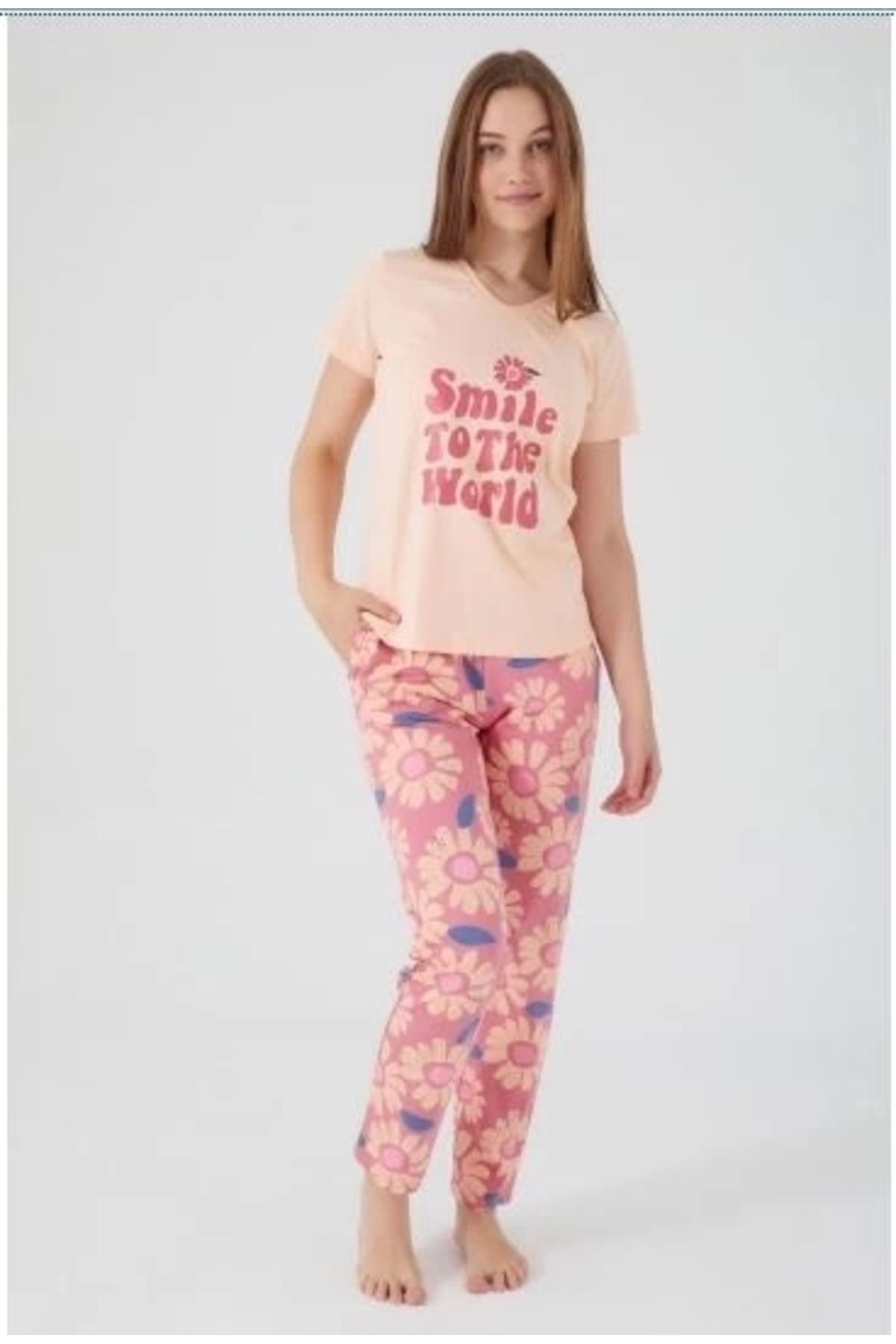 FTT SHOPPING MARKET Arnetta 2445-s Smile To The World Kadın Kısa Kol Pijama Takım