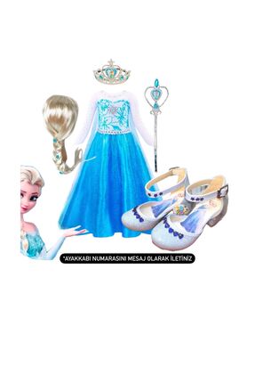 3b kids Karlar Ülkesi Peruklu Elsa Elbise Kostüm Takımı - elsa tasarım topukl...