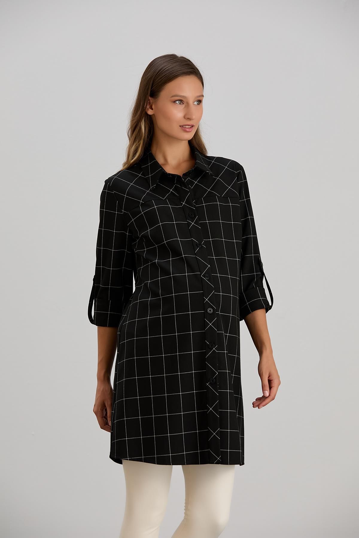 Işşıl-Işil 4547 - Maternity Plaid Clothing Shirt-Tunika Bias Cut 5