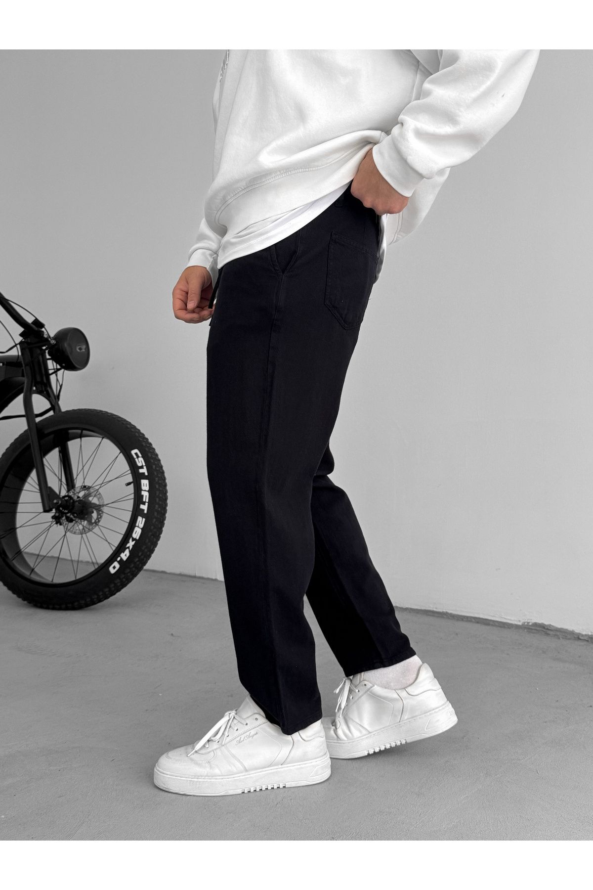 BYBASICMAN-Black Textured Basic Cotton Trousers Res-1077 4