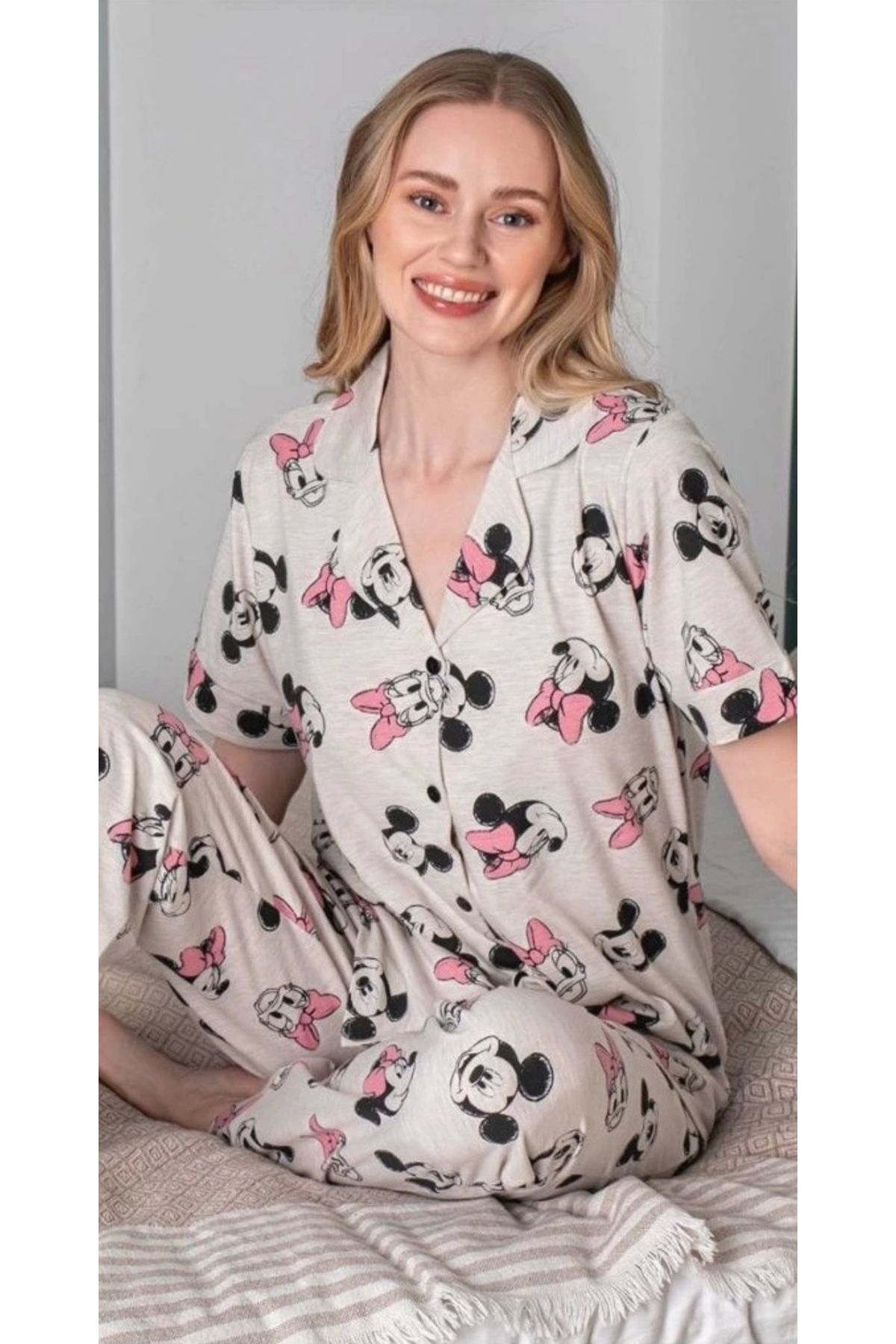 FTT SHOPPING MARKET Alissa 6254 Kadın Mickey Mouselu Patlı Pijama Takımı