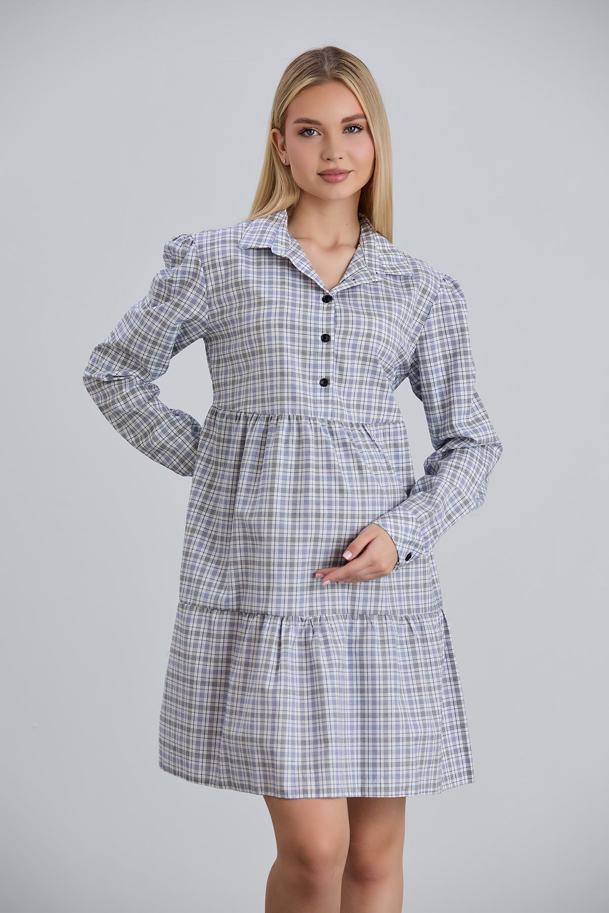 Işşıl-115-Plaid Breastfeeding Detail Cotton Maternity Hijab Tunic-Dress 5
