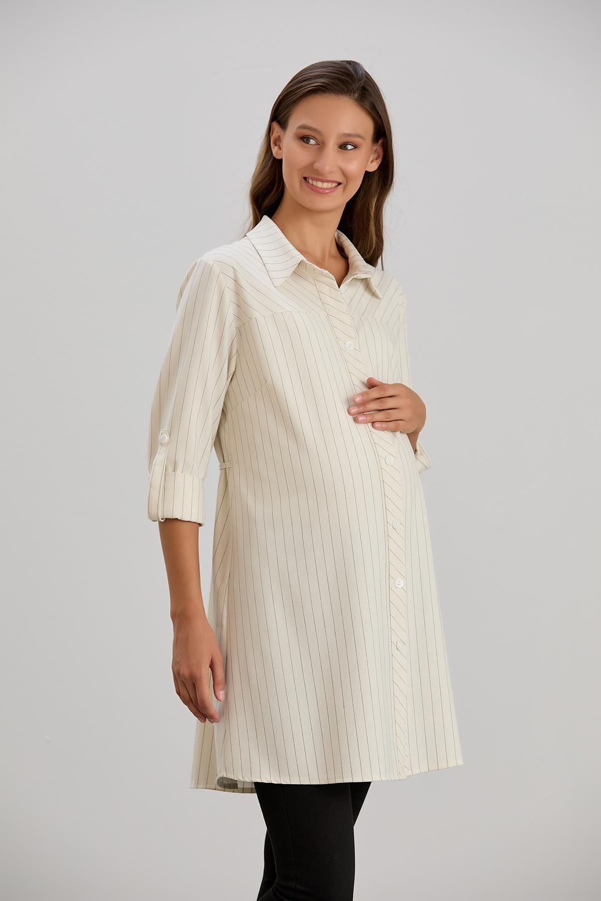 Işşıl-Işil 4546 - Striped Bias Cut Maternity Shirt and Tunic 2