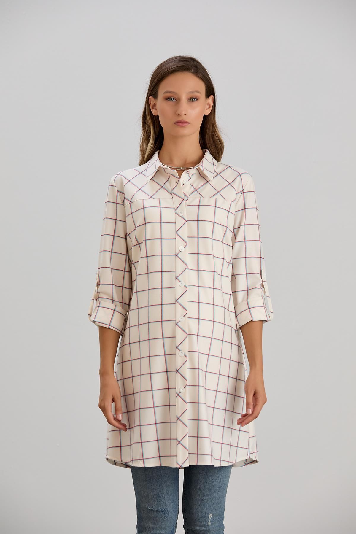 Işşıl-Işil 4547 - Maternity Plaid Clothing Shirt-Tunika Bias Cut 7