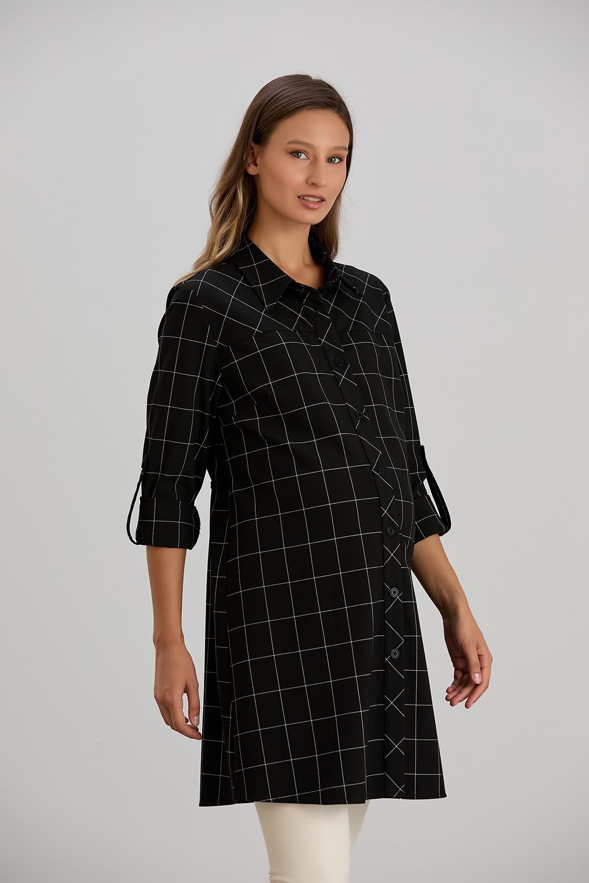 Işşıl-Işil 4547 - Maternity Plaid Clothing Shirt-Tunika Bias Cut 3