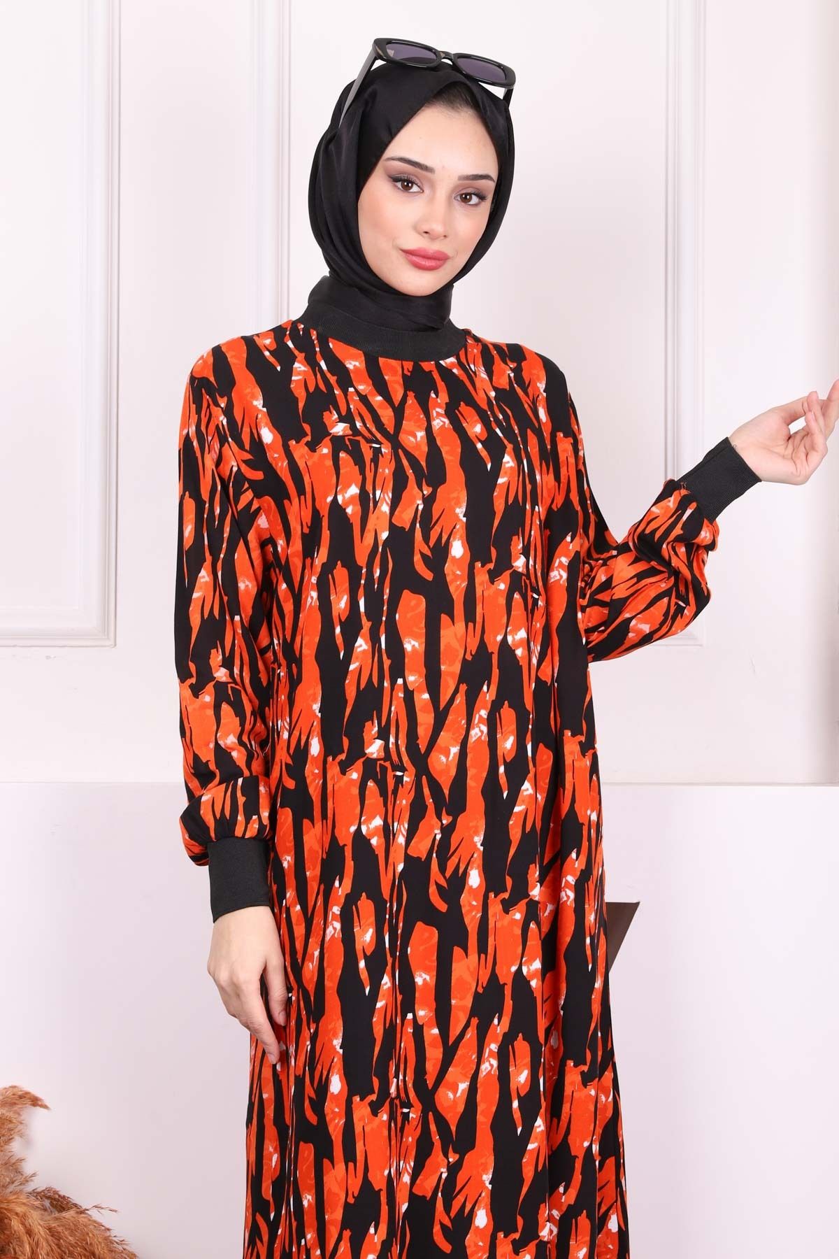 İmajButik-Fusta cu model portocaliu Rochie Viscon stratificată 3