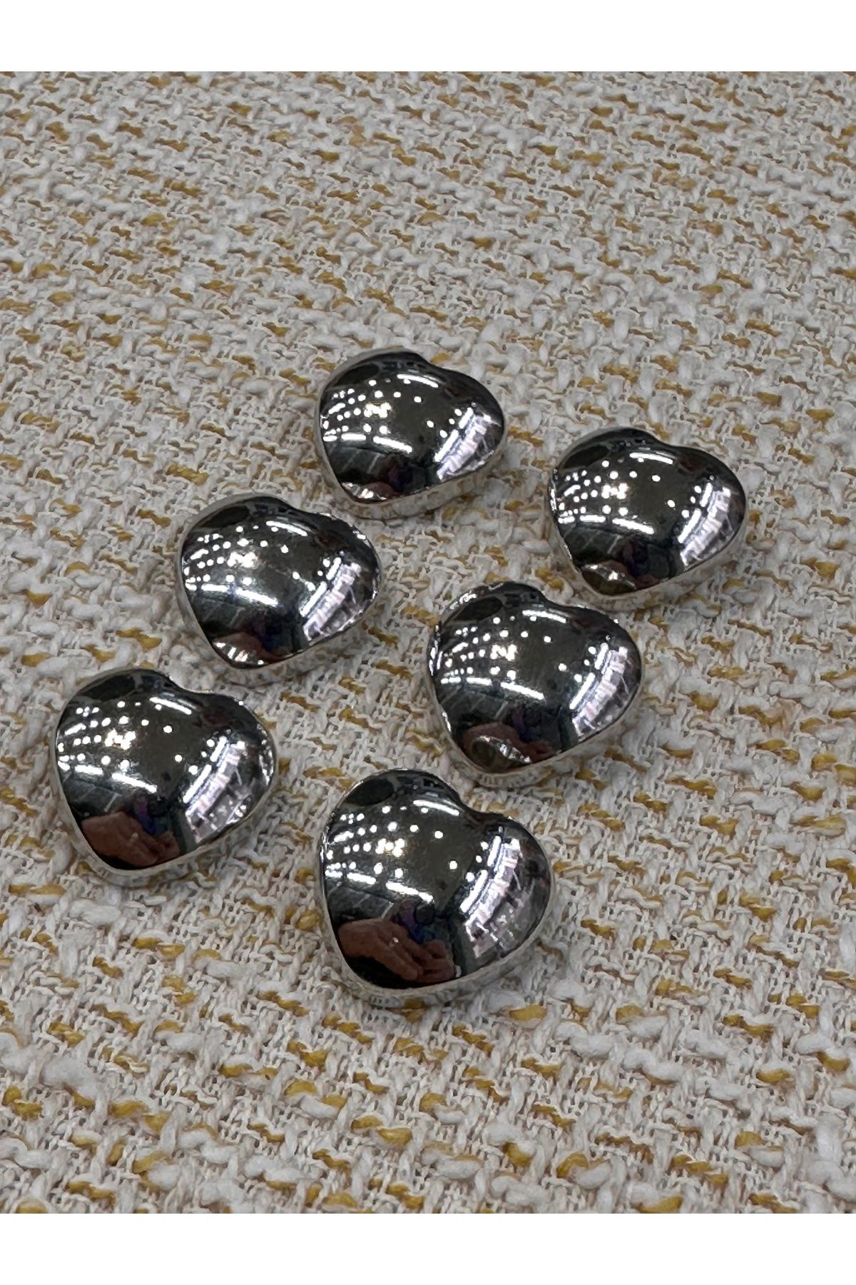 ODDA TASARIM ATÖLYESİ-Curved Silver Heart Model Set of 6 Buttons 3