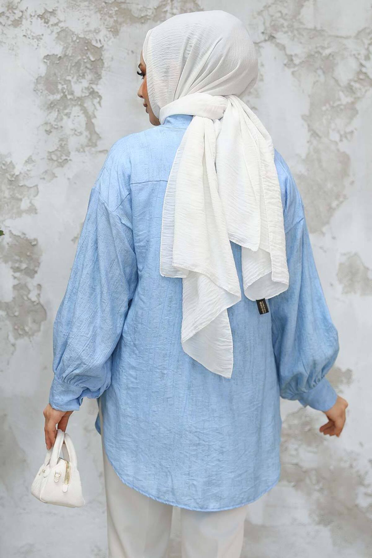 Neva Style-Tunica Hijab Albastru Baby cu nasturi Model: 10113BM 4
