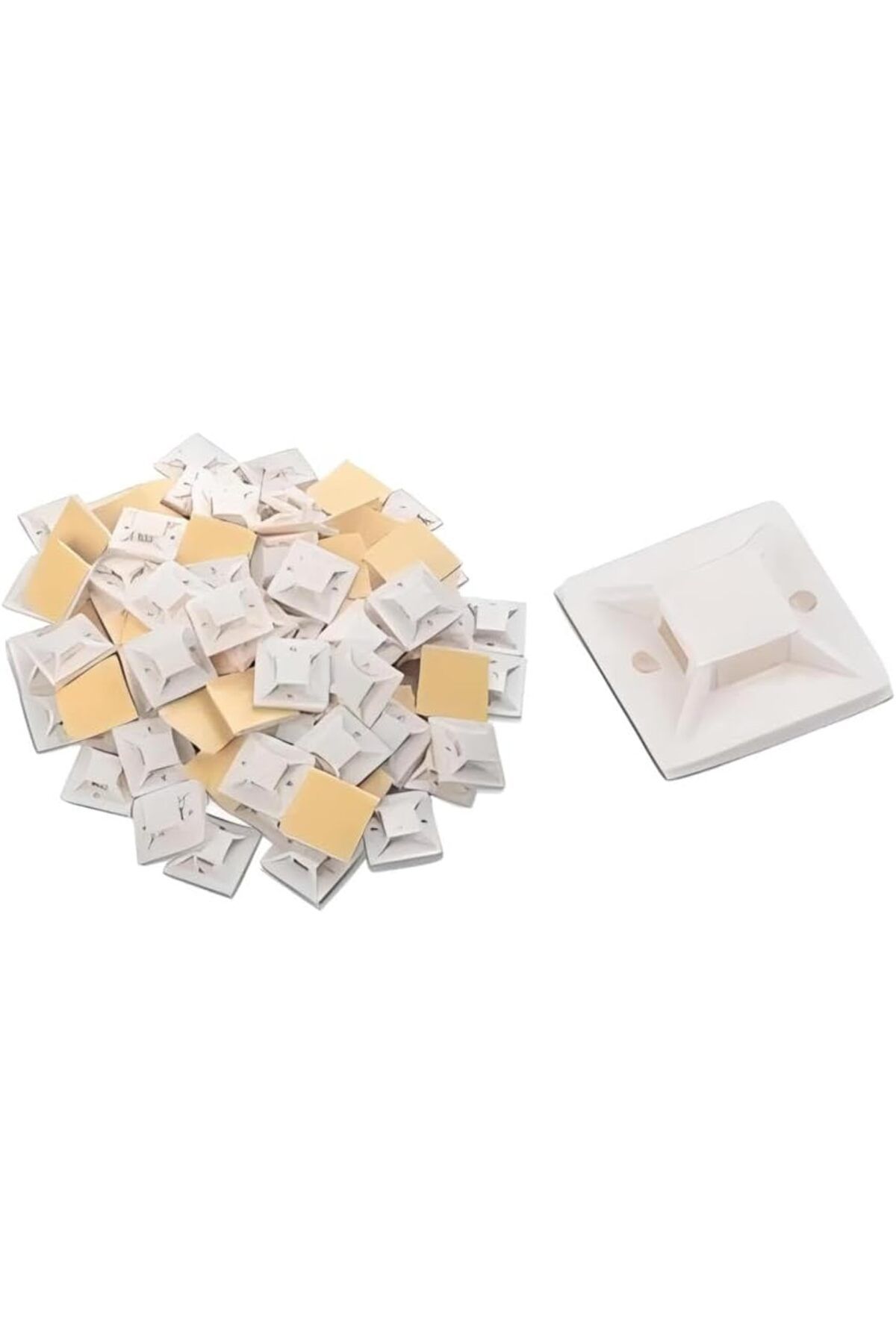 yenibagshop Yapışkanlı Kroşe 19x19 mm-100 Adet Kablo Bağı Kroşesi Yapışkanlı