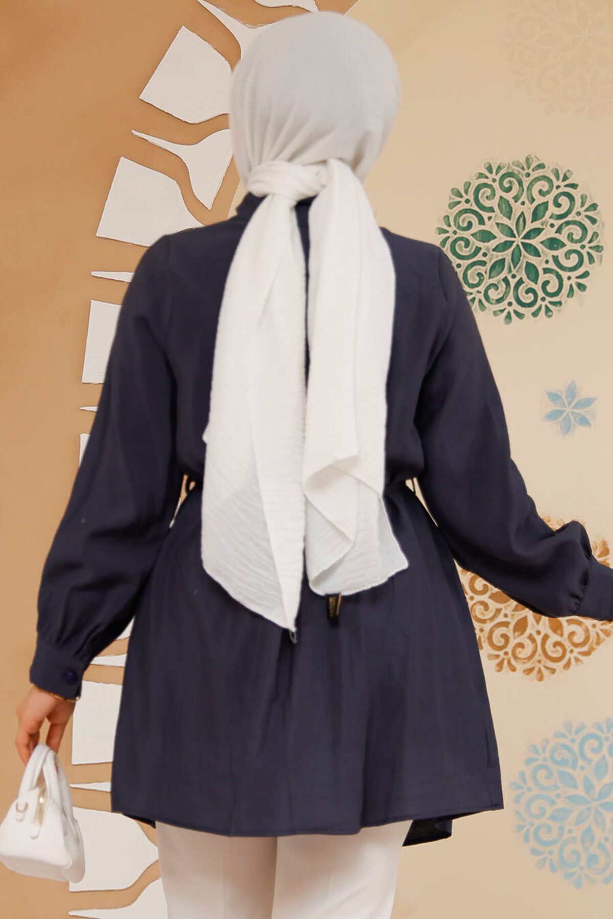 Neva Style-Tunica Hijab Albastru Marin cu nasturi 10025L 4