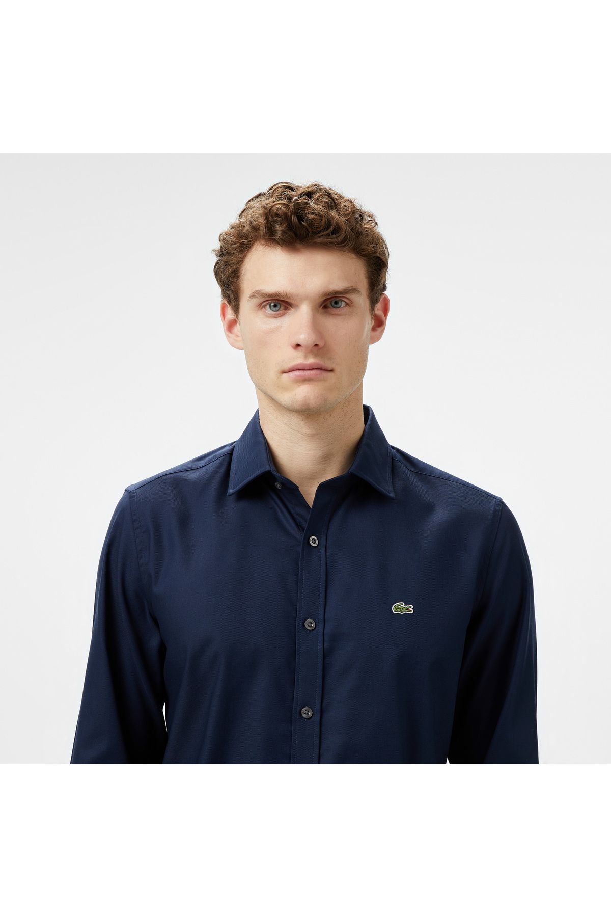 پیراهن / بلوز دکمه دار آبی مردانه باریک و اورجینال Lacoste