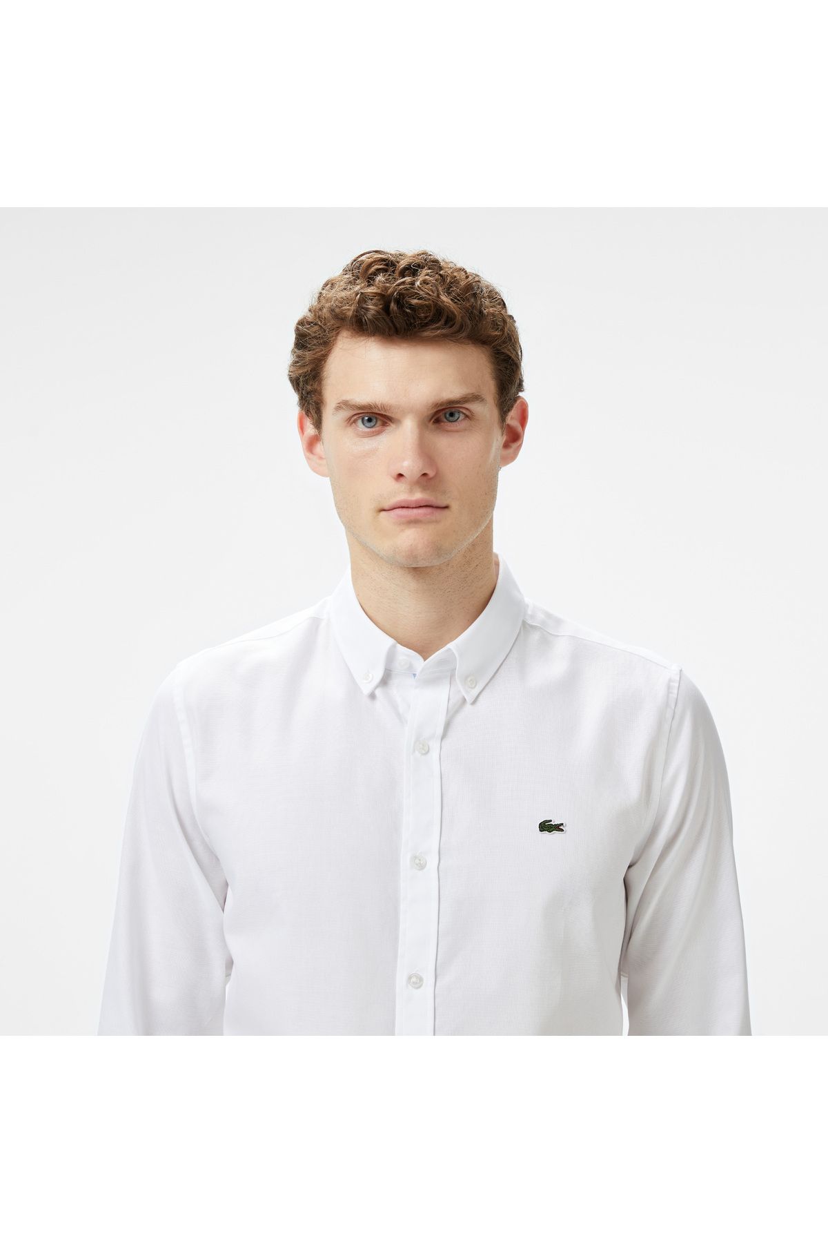 پیراهن / بلوز دکمه دار سفید مردانه باریک اورجینال Lacoste