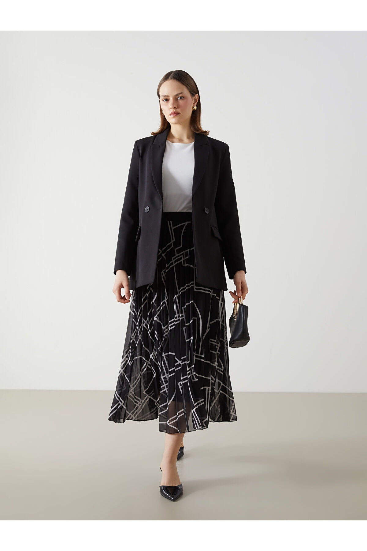 LC Waikiki  Beli Lastikli Desenli Şifon Kadın Pileli Etek