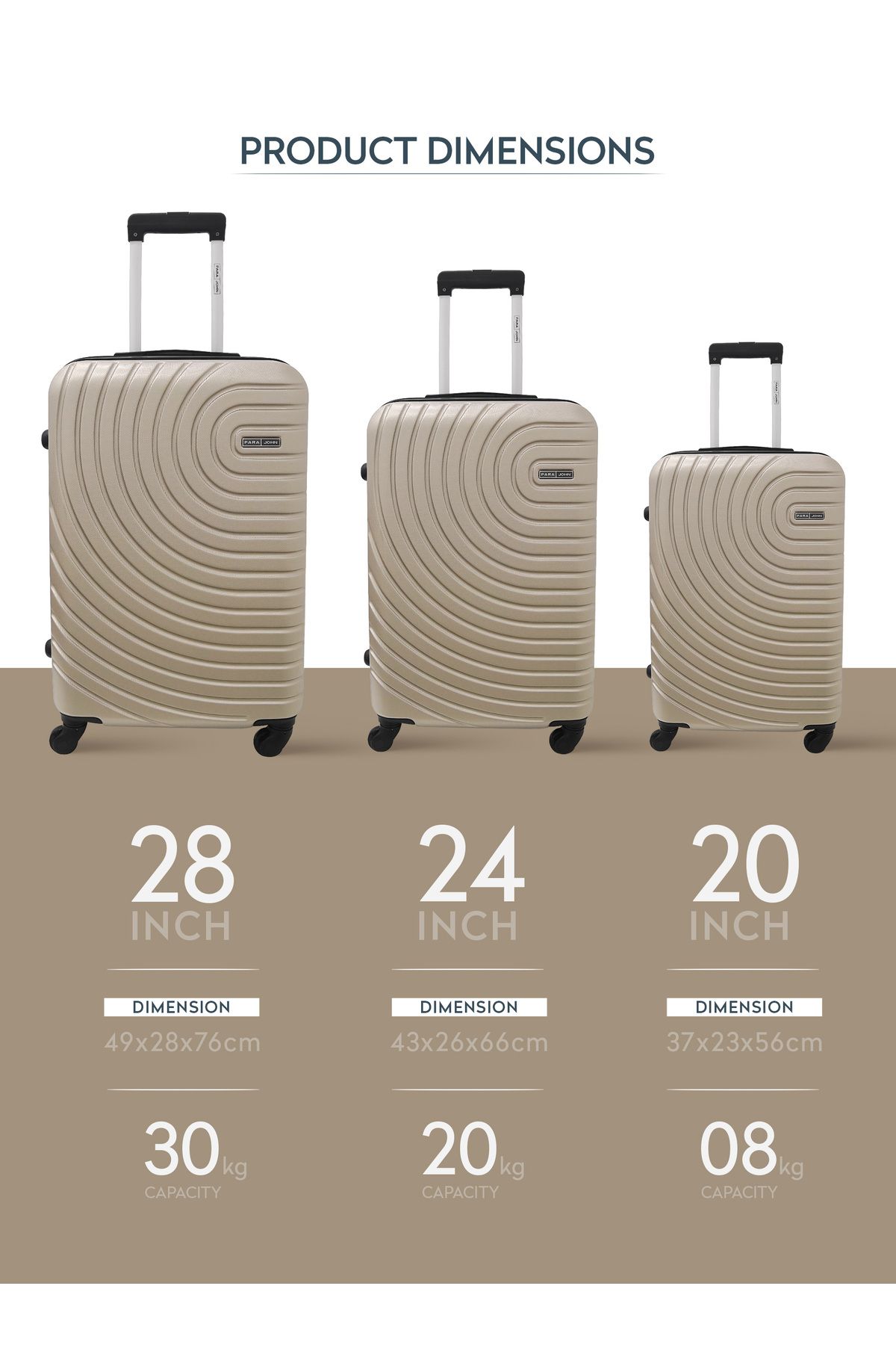 PARAJOHN-Spiral Set of 3 ABS Hard Case Luggage Trolley Bag with 4 Spinner Wheels & Lock 6
