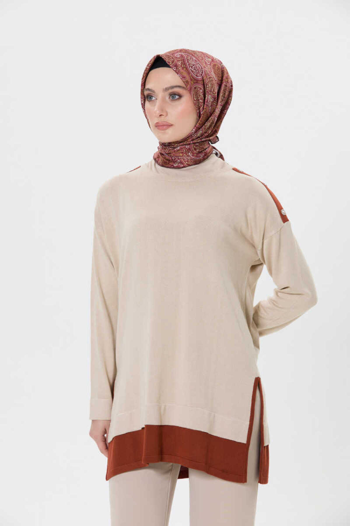 Setrms-Color Blocked and Button Detailed Knitwear Tunic 1